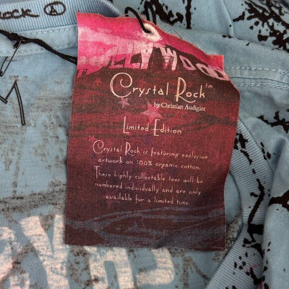 Christian Audigier Crystal Rock Top Womens Medium Crane Blossom Y2K Tunic Shirt - Picture 4 of 14